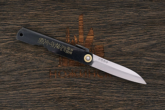 Складной нож хигоноками, клинок 80мм, сталь SK-5, рукоять сталь черная