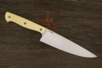 Нож кухонный MOYO Аппарель шеф 195мм, сталь AR-RPM9, рукоять G10-extra слоновая кость