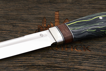 Нож туристический Геннадия Дедюхина Финка, клинок 132мм, сталь N690, рукоять микарта черно-зеленый