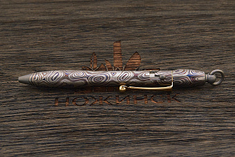 Авторская титановая ручка Дмитрия Стрельцова «Амелия» с затвором (цветной дамаскаж)