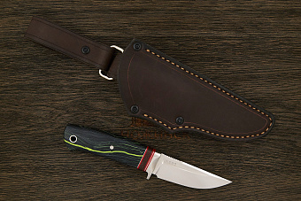 Нож шкуросъемный Геннадия Дедюхина Упёртый, клинок 89мм, сталь N690, рукоять микарта черно-зеленый