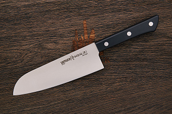 Нож кухонный Samura сантоку 175мм, сталь AUS-8, рукоять пластик черный