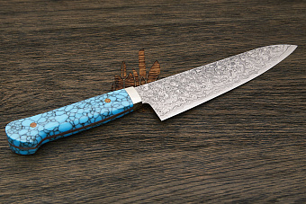 Нож кухонный Hiroo Itou мини шеф 165мм, сталь R-2 в обкладках из дамаска