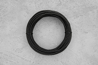 Кожаный плетеный шнурок 3,0мм (чёрный, торец бежевый), 1 метр