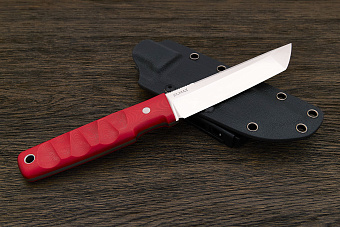 Нож туристический Геннадия Дедюхина Танто, клинок 120мм, сталь Elmax, рукоять микарта красная