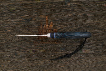 Нож шкуросъемный Геннадия Дедюхина Упёртый, клинок 89мм, сталь M398, рукоять микарта чёрно-синяя