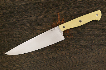 Нож кухонный MOYO Аппарель шеф 195мм, сталь AR-RPM9, рукоять G10-extra слоновая кость