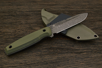 Нож тактический Нож с Котом Тир, клинок 108мм, сталь AUS-10Co, рукоять G10 оливковая