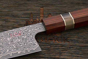 Нож кухонный Xin сантоку 195мм, сталь VG-10 в обкладках из дамаска, рукоять палисандр