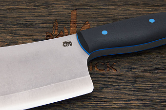 Топорик кухонный Мастерской Тать 160мм, сталь 50Х14МФ, G-10 черный (синий спейсер)