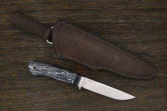 Нож разделочный Геннадия Дедюхина Универсал, клинок 128мм, сталь M390, рукоять микарта чёрно-белая