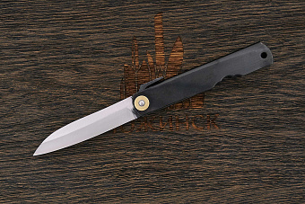 Складной нож хигоноками, клинок 80мм, сталь SK-5, рукоять сталь черная