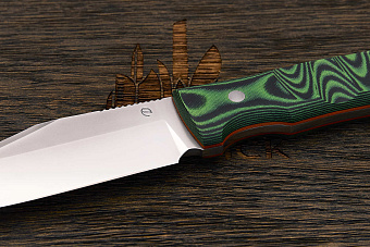 Нож туристический Геннадия Дедюхина Балем, клинок 120мм, сталь N690, рукоять микарта черно-зеленая