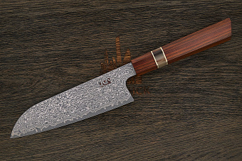 Нож кухонный Xin сантоку 195мм, сталь VG-10 в обкладках из дамаска, рукоять палисандр