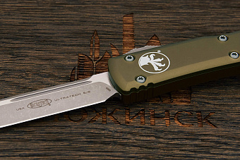 Автоматический складной нож Microtech Ultratech S/E, сталь M390 apocalypt, рукоять алюминий зеленый