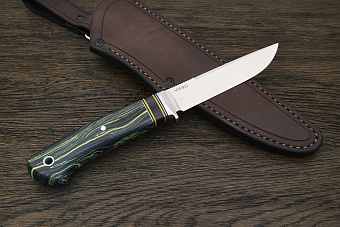 Нож разделочный Геннадия Дедюхина Универсал, клинок 128мм, сталь M390, рукоять микарта чёрно-зелёная