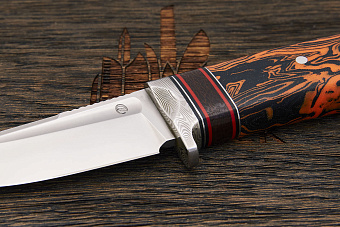 Нож шкуросъемный Геннадия Дедюхина Упёртый, клинок 89мм, сталь M398, рукоять микарта чёрно-оранжевая