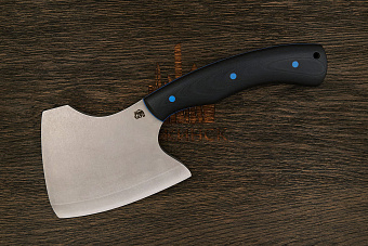 Топорик кухонный Мастерской Тать 120мм, сталь 50Х14МФ, G-10 черный (синий спейсер)