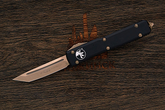 Автоматический складной нож Microtech Ultratech T/E, сталь M390, рукоять алюминий черный/бронза