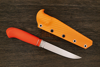 Нож туристический Алексея Артемьева Технофинка, сталь Elmax, рукоять микарта оранжевая