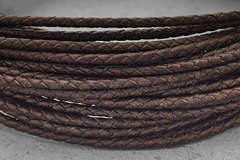 Кожаный плетеный шнурок 3,0мм (антик), 1 метр