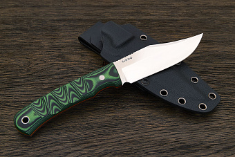 Нож туристический Геннадия Дедюхина Балем, клинок 120мм, сталь N690, рукоять микарта черно-зеленая