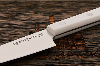 Нож кухонный Samura овощной 100мм, сталь AUS-8, рукоять пластик белый