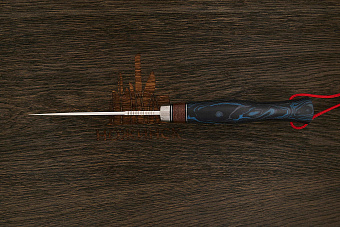 Нож туристический Геннадия Дедюхина Этно, клинок 122мм, сталь M398, рукоять микарта чёрно-синяя