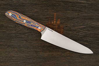 Нож кухонный MOYO Премьер малый шеф 165мм, сталь AR-RPM9, рукоять crazyfiber Т1