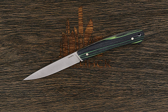 Разделочный нож Къметь Игла, сталь LO-K 2379, рукоять микарта черно-зеленая