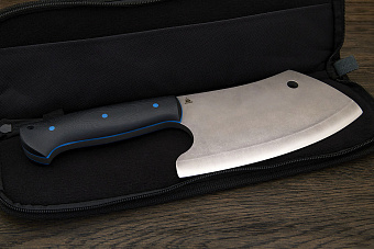 Топорик кухонный Мастерской Тать 190мм, сталь 50Х14МФ, G-10 черный (синий спейсер)