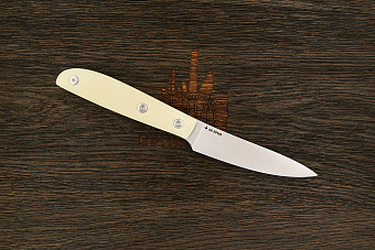 Нож кухонный MOYO Геликон овощной 105мм, сталь AR-RPM9, рукоять G10-extra слоновая кость