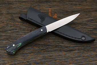 Разделочный нож Къметь Игла, сталь LO-K 2379, рукоять микарта черно-зеленая
