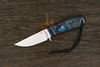 Нож шкуросъемный Геннадия Дедюхина Упёртый, клинок 89мм, сталь M398, рукоять микарта чёрно-синяя