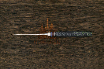 Нож туристический Геннадия Дедюхина Финка Томми, клинок 110мм, сталь N690, рукоять микарта черно-зел