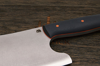 Топорик кухонный Мастерской Тать 190мм, сталь 50Х14МФ, G-10 черный (оранжевый спейсер)