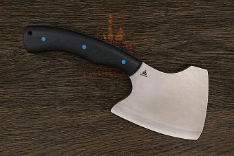 Топорик кухонный Мастерской Тать 120мм, сталь 50Х14МФ, G-10 черный (синий спейсер)