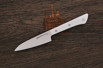 Нож кухонный Samura овощной 100мм, сталь AUS-8, рукоять пластик белый