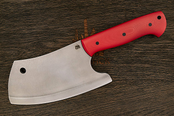 Топорик кухонный Мастерской Тать 190мм, сталь 50Х14МФ, G-10 красный