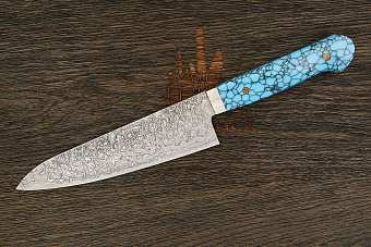 Нож кухонный Hiroo Itou мини шеф 165мм, сталь R-2 в обкладках из дамаска