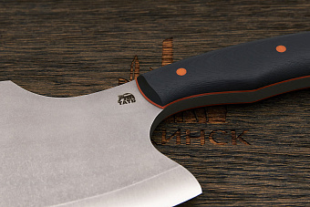 Топорик кухонный Мастерской Тать 120мм, сталь 50Х14МФ, G-10 черный (оранжевый спейсер)