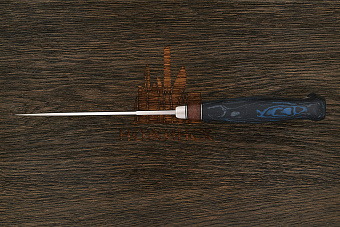 Нож туристический Геннадия Дедюхина Финка, клинок 132мм, сталь N690, рукоять микарта черно-синий