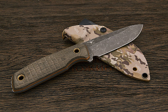 Нож EDC Нож с Котом Пионер 2, клинок 88мм, сталь VG-10, рукоять микарта олива