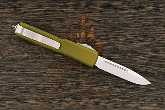 Автоматический складной нож Microtech Ultratech S/E, сталь M390, рукоять алюминий зеленый