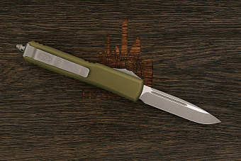 Автоматический складной нож Microtech Ultratech S/E, сталь M390 apocalypt, рукоять алюминий зеленый