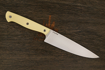 Нож кухонный MOYO Аппарель шеф 175мм, сталь AR-RPM9, рукоять G10-extra слоновая кость