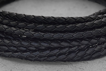 Кожаный плетеный шнурок 4,0мм (чёрный), 1 метр