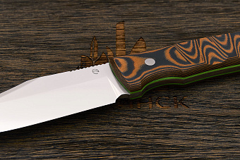 Нож туристический Геннадия Дедюхина Балем, клинок 120мм, сталь N690, рукоять микарта черно-оранжевая