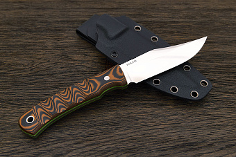 Нож туристический Геннадия Дедюхина Балем, клинок 120мм, сталь N690, рукоять микарта черно-оранжевая