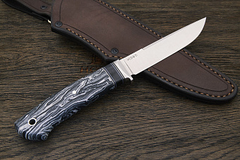 Нож разделочный Геннадия Дедюхина Универсал, клинок 128мм, сталь M390, рукоять микарта чёрно-белая